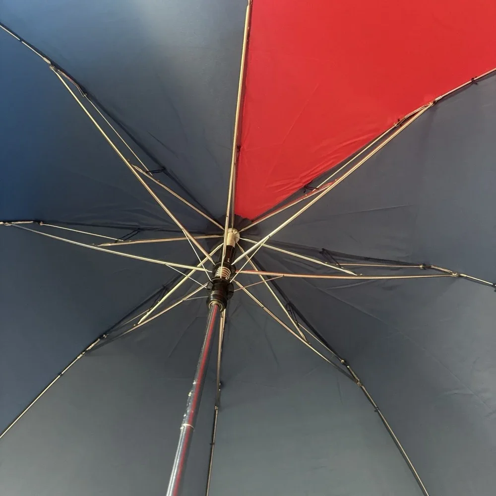 Pierre Cardin Classic Vintage Mini Umbrella With Wooden Handle Blue‎ Maroon - Picture 3 of 9
